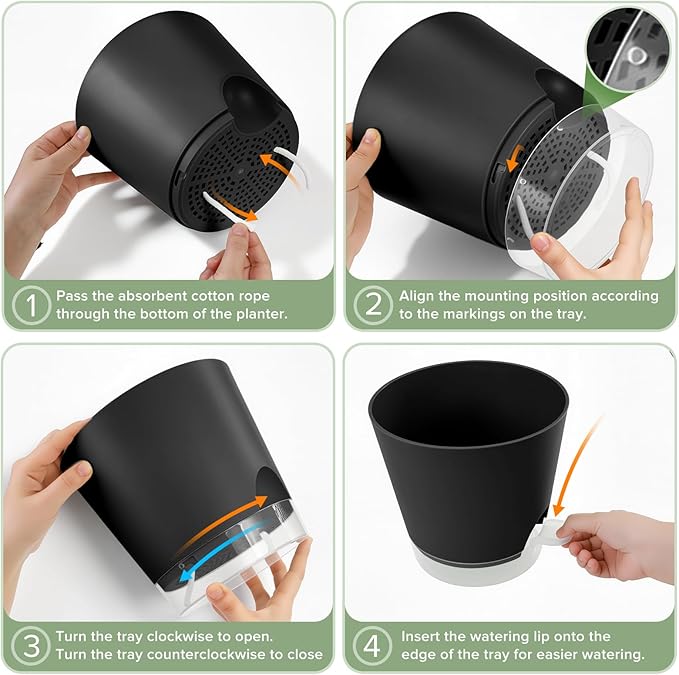 GARDIFE 2026 Upgraded Self Watering Plant Pots with Drainage Hole, 8/7/6.5/6/5.5/5/4 Inch Flower Planting Containers for House Plants, African Violet, Flowers, Cactus (Black, 8+7+6.5+6+5.5+5+4 inch)