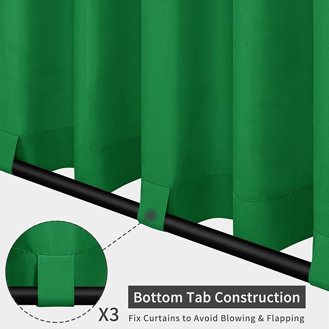 Easy-Going Outdoor Patio Curtains Detachable Tab Top Windproof Weatherproof Curtain for Cabana, Porch, Pergola and Gazebo, Tab Bottom Drape, 2 Panels, 54W x 120L inch, Green