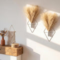 2 Pieces Boho Wall Decor Hanging Planters with Artificial Plants Metal Hanging Vase Indoor Plants Holder Modern Wall Art for Bathroom Bedroom Living Room Decor, Silver, Pampas Grass