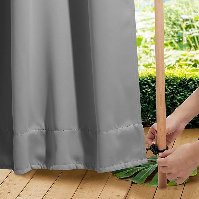 NICETOWN 2 Panels Gazebo Curtains Outdoor Waterproof & Windproof, Top and Bottom Grommet with Back Tab Wind-Break Outdoor Dividers Blackout Blinds with Fixed Rope for Patio, W52 x L108, Silver Grey