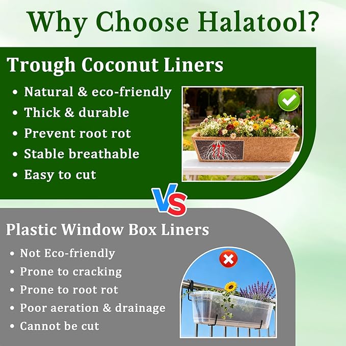 Halatool 2 Pack 48 Inch Window Box Liners Pre-Formed Coconut Fiber Planter Liner 100% Natural Coco Fiber Liners for Planters Hanging Basket Balcony Railing and Porch