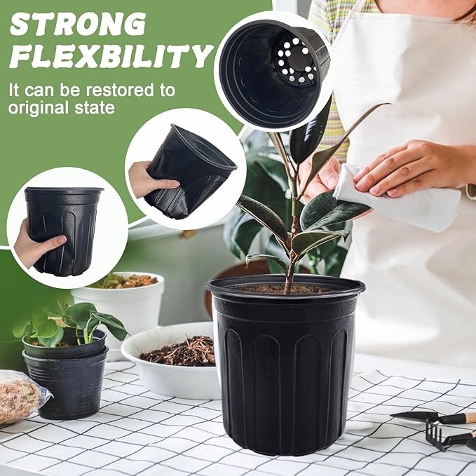 60 Pcs 1 Gallon Plant Nursery Pots,Plastic Seed Starter Pot with Drainage Holes,Plastic Plant Pots for Planting,Cuttings,Transplanting,Home Garden(Black)