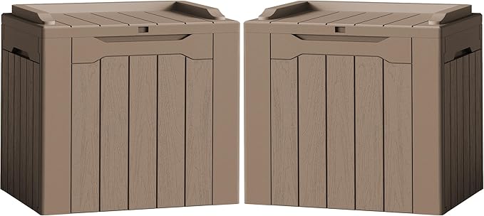 Flamaker 2 Pack Deck Box 31 Gallon Waterproof Resin Storage Box with Lid Indoor Outdoor Delivery Box Storage Bin for Patio Cushions (Light Brown)