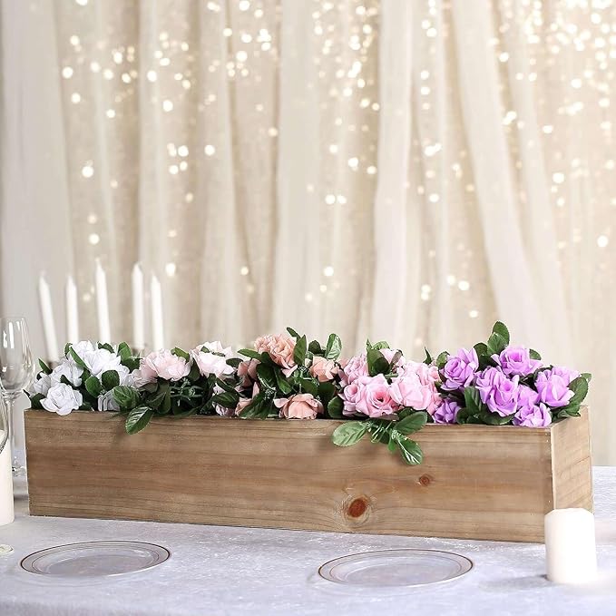 Efavormart 30"x6" Natural Wood Planter Box with Plastic Liner, DIY Rustic Rectangle Wooden Box for Succulents, Long Wedding Table Centerpieces and Farmhouse Party Decor