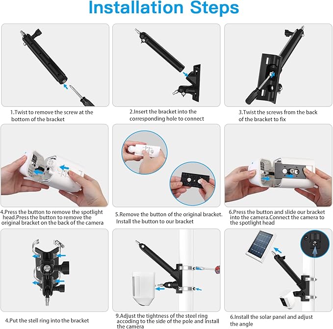 HOLACA 2-in-1 Pole Mounting Bracket for Ring Stick Up Cam/Spotlight Cam Pro/Plus/Outdoor Cam Plus, Solar Panel and Battery Outdoor Mount Accessories