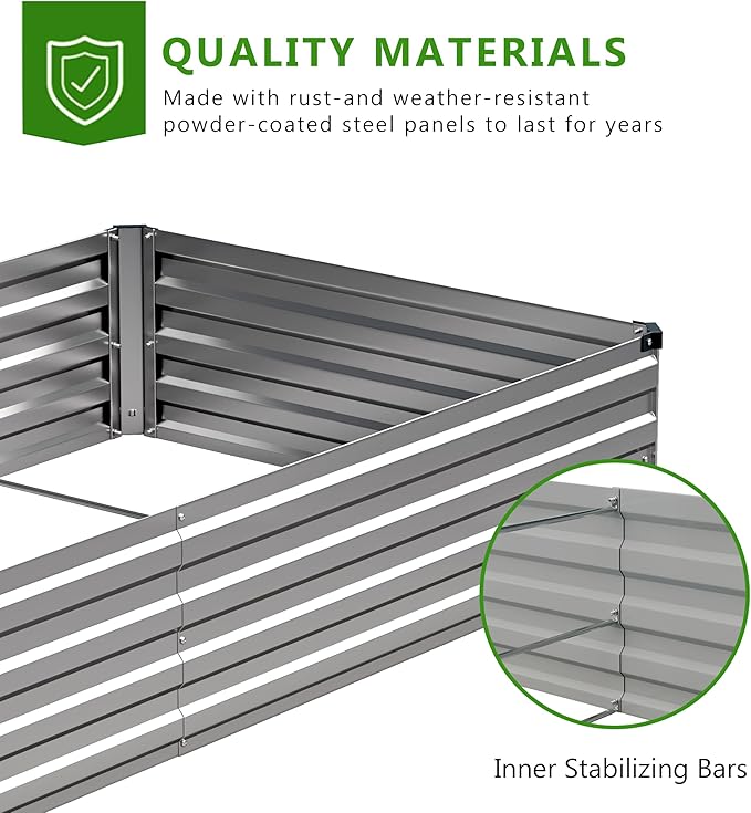 2PCS 12x3x1ft Galvanized Raised Garden Bed Kit, Galvanized Planter Raised Garden Boxes Outdoor, Large Metal Raised Garden Beds for Vegetables,Silver