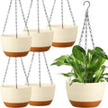 Mumufy 6 Pcs 8 Inch Hanging Planters for Indoor and Outdoor Plants, Beige
