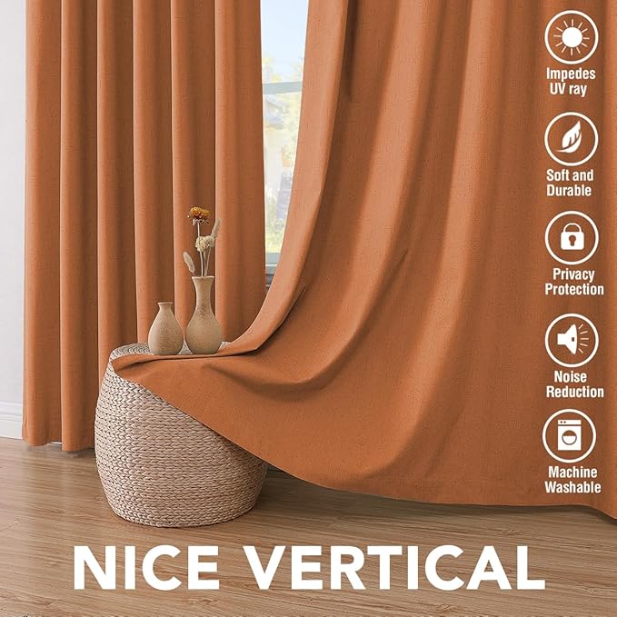 H.VERSAILTEX 100% Blackout Curtains for Bedroom Thermal Insulated Linen Textured Curtains Heat and Full Light Blocking Drapes Living Room Curtains 2 Panel Sets, 42x54 Inch, Orange