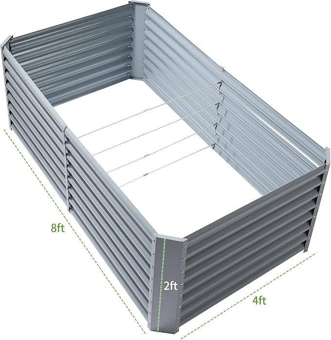 Land Guard 2 Pack 8×4×2ft Galvanized Raised Garden Bed Kit, Galvanized Planter Raised Garden Boxes Outdoor, Large Metal Raised Garden Beds for Vegetables (Modern Grey)