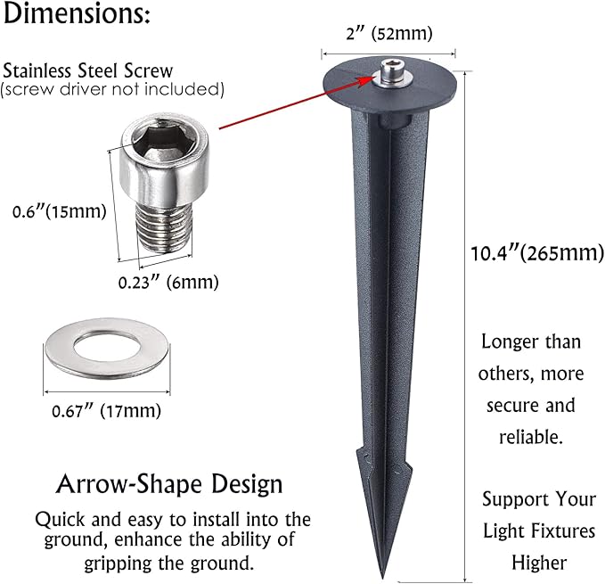Aluminum Metal Ground Stake Spike Replacement for 3W-120W Outdoor Garden Spotlight Pathway Flood Wall Washer Solar Light,Low Voltage Landscape Light,10.4 inches Large Size