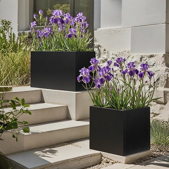 Black Planter Box Galvanized Steel Rectangular Metal Planter 36" L x 12" W x 16" H Indoor Large Outdoor Planters Steel Metallic Heavy Flower Pot Commercial Residential for Patio, Backyard, Garden