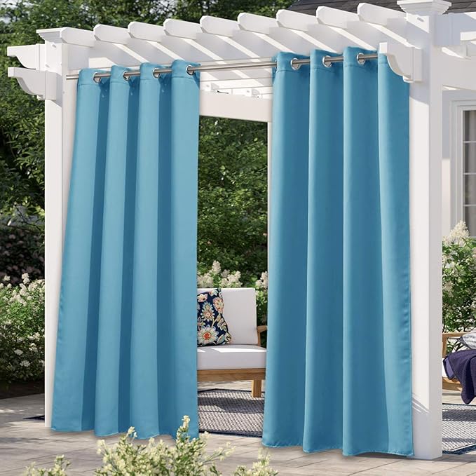 NICETOWN Sunlight Blocking Teal Blue Outdoor Curtain 95" L for Patio Waterproof, Thermal Insulated Stainless Steel Grommet Outdoor Indoor Window Curtain/Drape for Porch, 1 Panel, 52" W