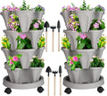 DUNCHATY Stackable Planter, Vertical Garden Planter with Wheels and Tools, Self Watering Strawberry Planter Indoor/Outdoor 4 Tier Herb Planter Pots for Growing Vegetables and Succulents,Gray