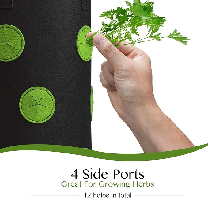 2 Pack Black and Green Upside Down Tomato & Herb Planter, Hanging Durable Aeration Fabric Strawberry Planter Bags