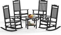5 Piece Outdoor Rocking Bistro Set, Rocking Chairs Outdoor Furniture, Resin Waterproof Sun-Proof Patio Furniture Set for Garden, Pool, Backyard（5, Black）