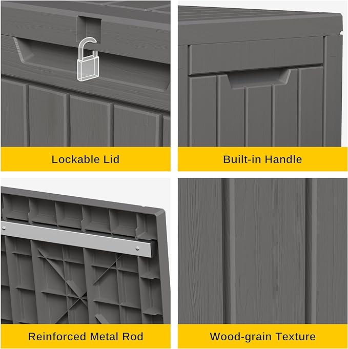 EAST OAK Outdoor Storage Box, 60 Gallon Deck Box Indoor and Outdoor Use, Waterproof Resin Storage Bin for Patio Cushions, Gardening Tools, Lockable, UV Resistant, Grey