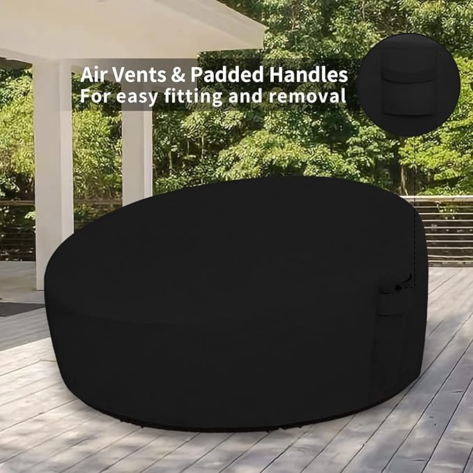 Easy-Going Heavy Duty 600D Outdoor Daybed Cover 88 Inch UV Resistant Patio Round Sofa Cover Waterproof Outdoor Canopy Daybed Sofa Cover with Air Vent 88" Dia x 35"/18" H, Black