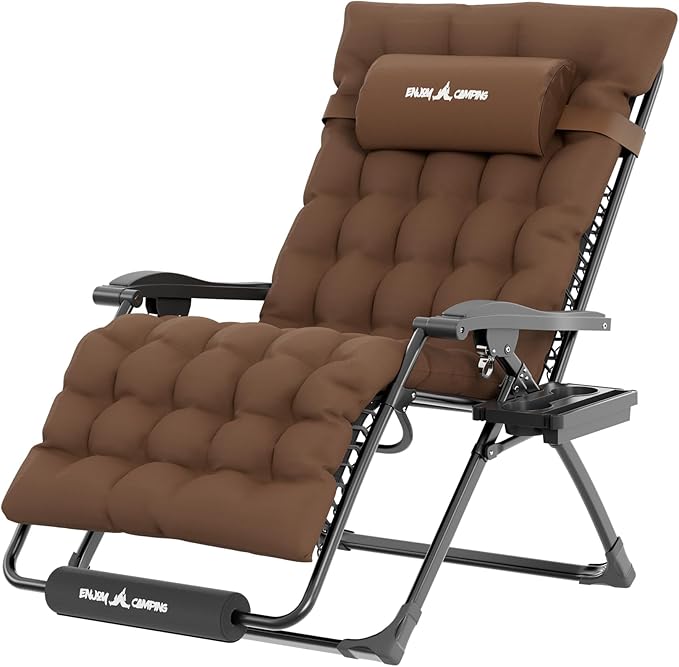 UDPATIO Oversized Zero Gravity Chair Chairs, Patio Recliner, Foldable Heavy Duty Reclining with Adjustable Headrest, Removable Cushion, Cup Holder & Foot Rest for Outside Camping Office Indoor