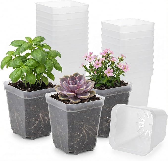 120 Packs Square Clear Nursery Pots with Drainage, 2.7 Inch Plastic Seedling Pots for Indoor Plants, Thickened Small Transplant Pot for Seed Starting Succulents Vegetables Lettuce Flowers