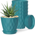 4 Inch Plant Pots, 6 Pack Indoor Flower Pots, Planters with Drainage Holes and Trays for Orchids, Violets, Succulents, Herbs, and Other Plants,Blue-Green