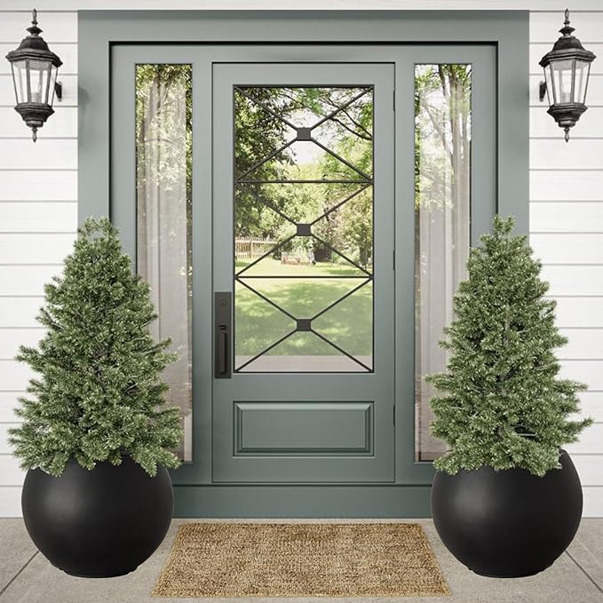17 H x 21" Dia (15" Pot Opening) Round Fiberstone Planter with Drainage Hole, Black, Indoor/Outdoor Large Plant Pot for Home Patio Garden, Planter for Christmas Tree, Ideal for Large Plants