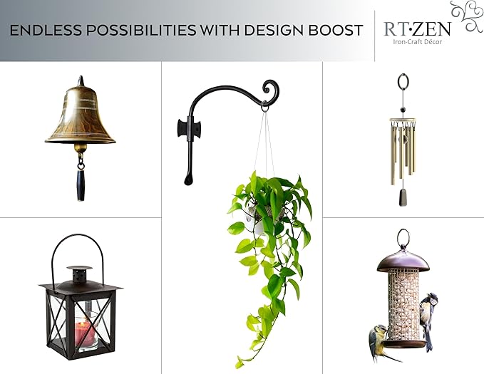 RTZEN Plant Hangers Indoor or Outdoor - Wrought Iron Metal Hanger Indoor Hook - Heavy Duty Wall Bracket Hooks for Hanging Plants Baskets Lanterns Wind Chimes - 2 Pack (Black Axe-Shape Hooks)