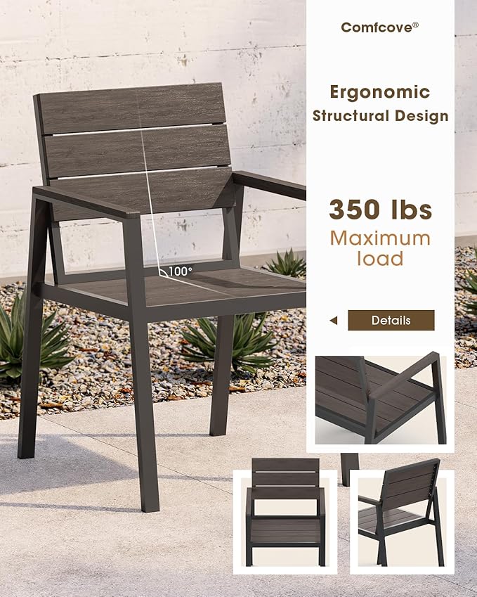 Outdoor Patio Dining Chairs Set of 2, Aluminum & HDPS All-Weather Dining Chairs for Deck, Lawn, Backyard, Pool (Charcoal)