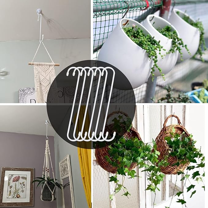 6 Pack 12 inch Extra Large S Hooks White Heavy Duty Plant Hanging Hooks Long S Shaped Extension Hooks for Kitchenware,Utensils,Pergola,Closet,Flower Basket,Garden,Patio,Indoor Outdoor Uses