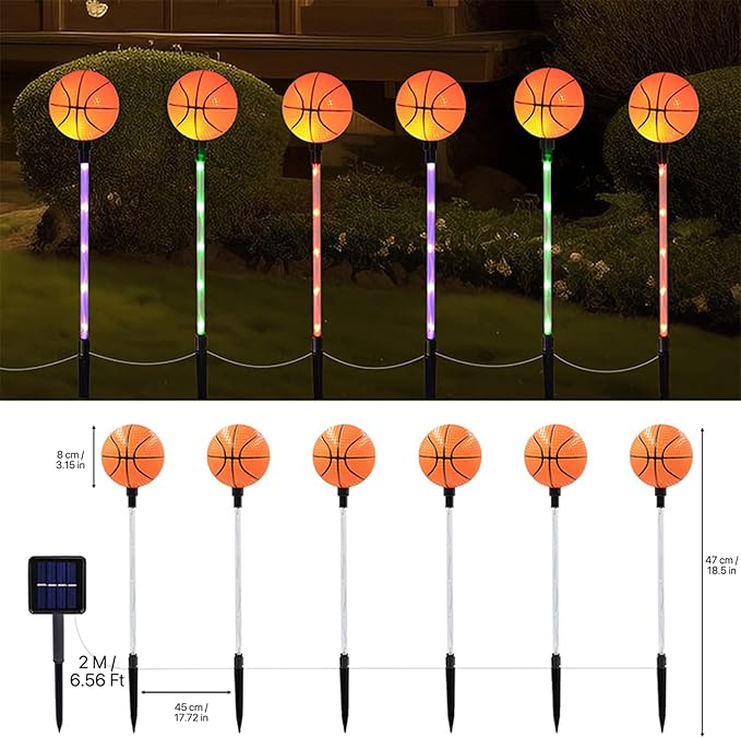 Solar Lights Outdoor, Basketball Theme LED Stake Light for Garden Yard Pathway Patio Walkway Landscape Decoration