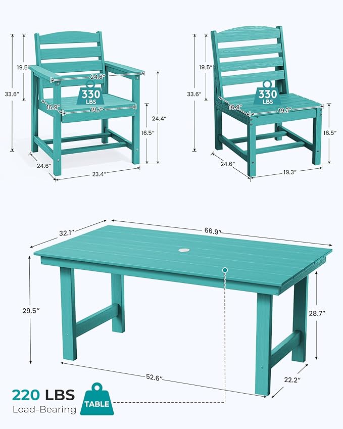 SERWALL Patio Dining Sets for 6 Person, HDPE Dining Set with 6 Armless Chairs, Aruba