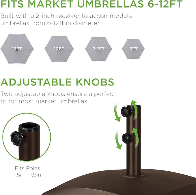 Best Choice Products 123lb Capacity Fillable Mobile Umbrella Base Heavy Duty Market Stand for Patio, Deck, Poolside w/ 4 Wheels, 2 Locks, 2 Knobs, Wind-Resistant Design - Bronze