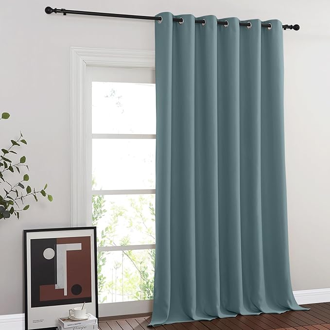 NICETOWN Blackout Curtains & Drapes - Privacy Thermal Efficiency Backdrop Curtains for Bedroom Room Divider Living Room Patio Sliding Glass Door, Wide 80 x Long 144 inch, Greyish Blue, 1 Panel