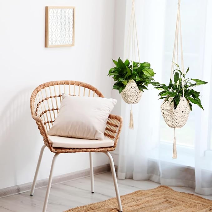 Shappy 1 Pack Jute Crochet Long Plant Hanger for 3 Inch to 12 Inch Pots, Macrame Plant Holder Rope with S Shaped Hooks for Halloween Home Decor (White)
