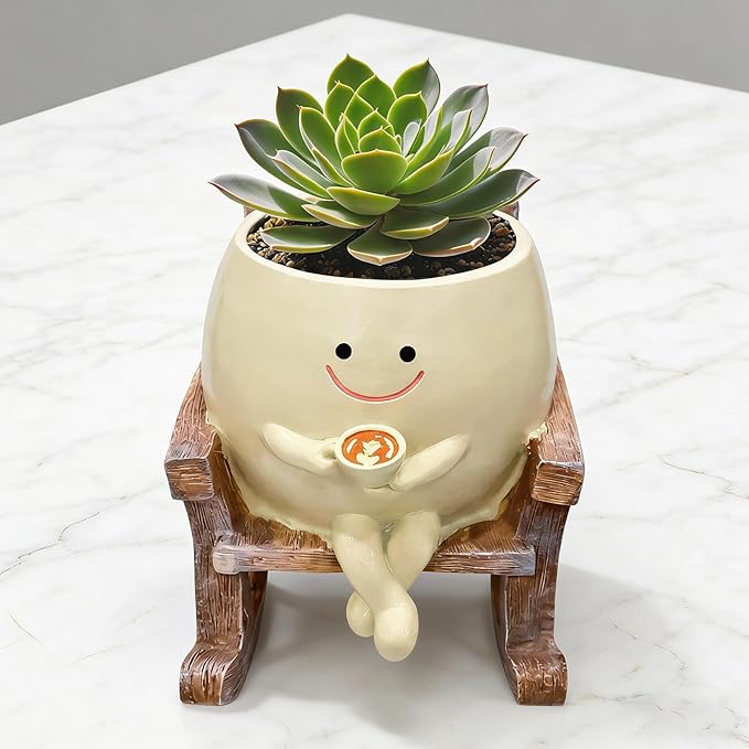 Smiley Face Planter Pot,Cute Plant Pots for Indoor Outdoor with Drainage Hole,Unique Funny Flower Pot for Succulents,Plant Gifts for Mother's Day, Birthday, Christmas