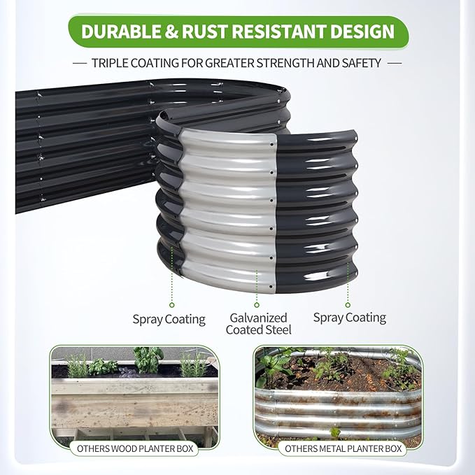 Galvanized Raised Garden Bed Outdoor- Raised Beds for Gardening| Metal Planter Box, Steel Raised Garden Bed Kit with Safety Edging and Gloves for Vegetables, Flower, Herbs (6x2x1.4FT, Gray)