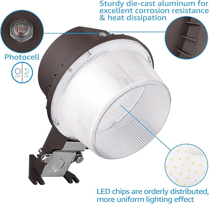 TORCHSTAR LED Barn Light, Dusk to Dawn Area Lights with Photocell, Outdoor Security Flood Lighting, ETL & FCC Listed, IP65 Waterproof, Aluminum Housing, 110-277V, Garage, Yard, 5000K Daylight, Bronze