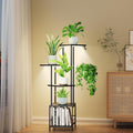 Plant Stand Indoor with Grow Light, 5-Tiered Tall Plant Stand Indoor, Metal Plant Shelf with Hanging Basket Hook and Adjustable Light, Ideal for Living Room, Garden, Patio (Black )