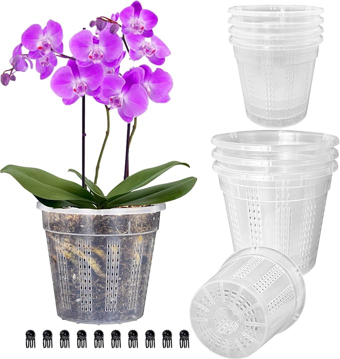 8Pcs Orchid Pot, 4 Each of 4.3",5.5" Orchid Pots with Holes, Orchid Pots for Repotting, Plastic Orchid Planter for Indoor Outdoor Plants (8Pcs, 4 Each of 4.3",5.5")