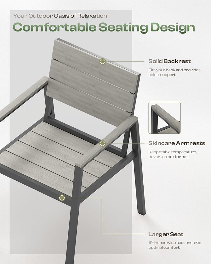 Outdoor Patio Dining Chairs Set of 2, 350LBS Capacity Aluminum Patio Dining Chairs with Armrests, Weather-Resistant for Lawn, Garden, Yard, Poolside and Indoor Use (Gray)