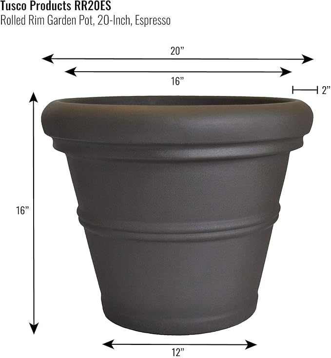 Tusco Products RR20ES Classic Rolled Rim Garden Planter, 20", Espresso