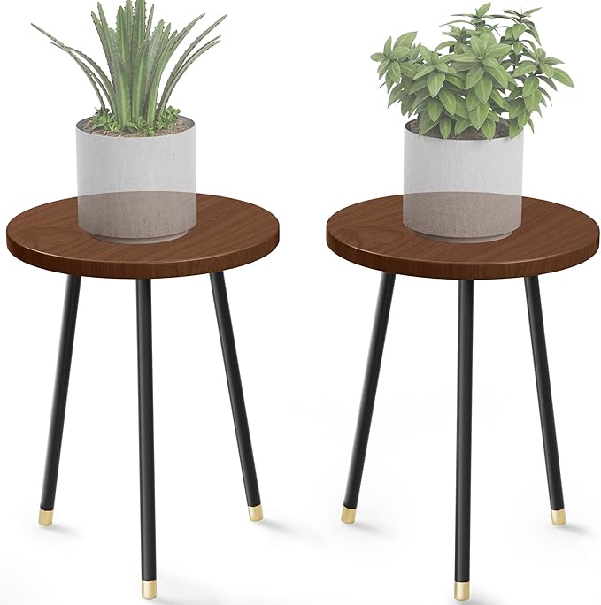 Plant Stand Indoor 2 Pack: Adjustable Wood 16 Inch Plant Stand - Mid Century Modern Decor Corner Plant Stands for Indoor Plants - Small Round Plant Table Holder for Balcony Living Room Office