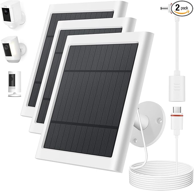 IP65 Solar Panel for Rings Camera White 3pack 4W Solar Charger Compatible with Rings Spotlight &Stick Up Outdoor Cam Battery, 10ft Long Cable with USB-C to Ring Barrel Plug Adapter