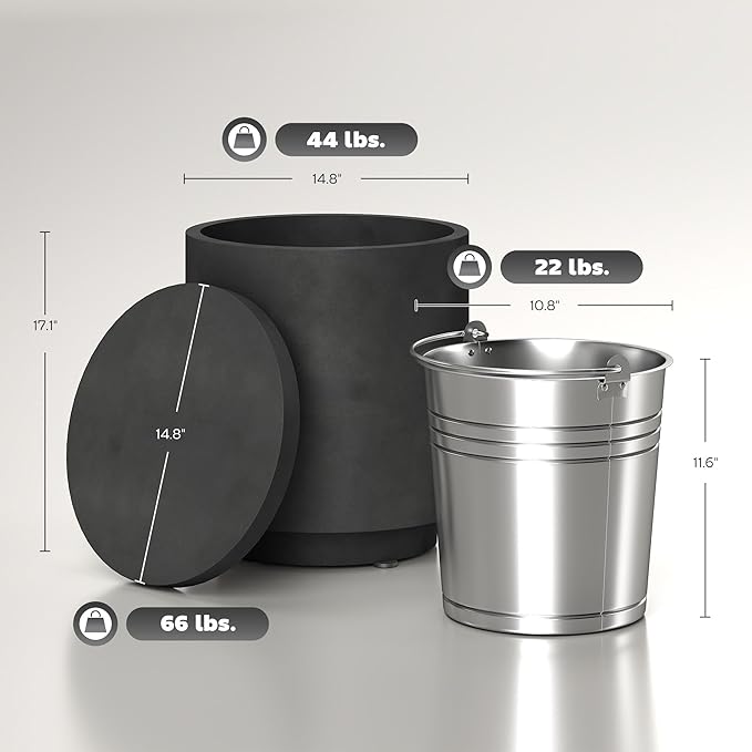 HOMCOM 2.6 Gal Outdoor Cooler Side Table, 3-in-1 Cool Coffee Table with Storage, Removable Ice Bucket and Lid, Concrete Small Patio Table for Party, Poolside, Deck, Charcoal Gray