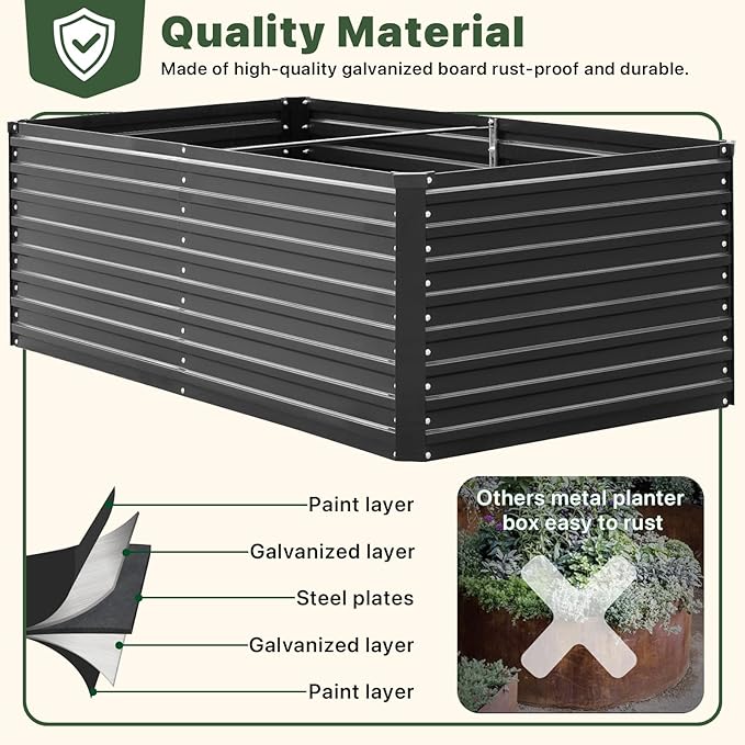 DTIG Galvanized Raised Garden Bed for Vegetables Flowers Herbs, Tall Metal Raised Garden Bed Kit with Garden Tools, Gloves, Plant Labels, Black 6×3×2FT
