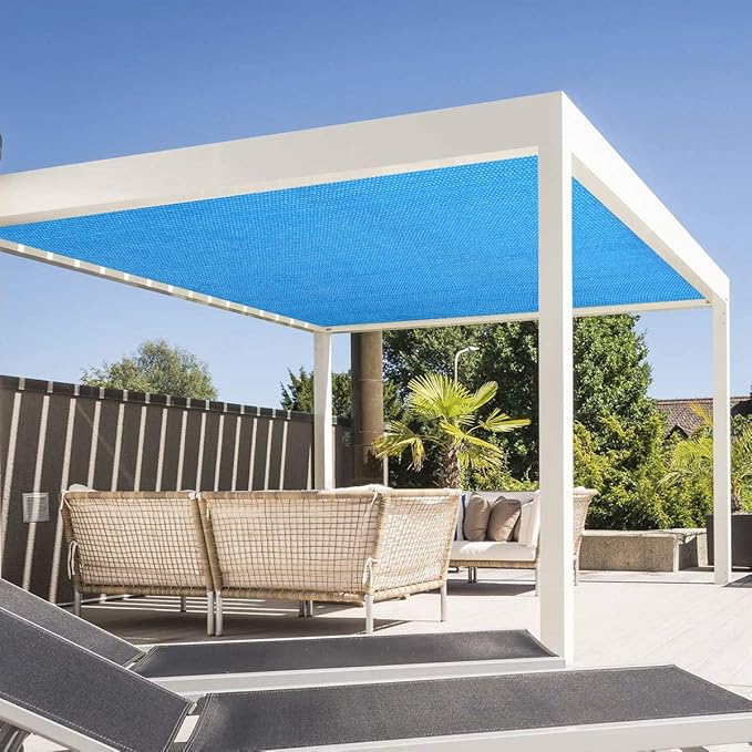 Eden's Decor Straight Flat-Edged Sun Shade Sail Rectangular 12' x 19' Blue UV-Blocking Outdoor Canopy Fabric Cloth Awning for Pergola Patio Garden Backyard Custom Size