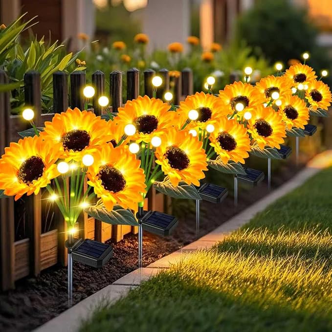 Solar Sunflower Lights Outdoor 6 Pack Sunflower Firefly - Gifts for Mom Women Grandma, Waterproof Flower Lights for Garden Pathway, Birthday Mothers Day Decor