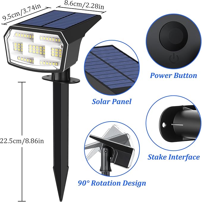 Sucolite 6-Pack Solar Spot Lights Outdoor Waterproof IP65, 3 Lighting Modes 2-in-1 Solar Landscape Spotlights for Yard, 59 LED Solar Powered Wall Lights for Garden Pathway Driveway Walkway, Cool White