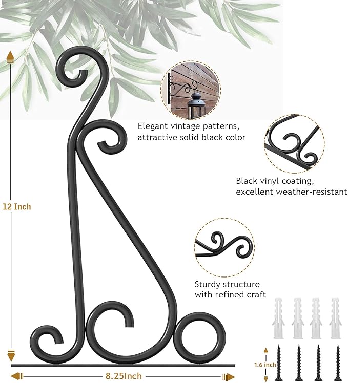 Fashion&cool Wall Hanging Plant Brackets, 12 Inch Retro Heavy Duty Iron Plant Hanger Bracket, Indoor Outdoor Plant Hanger Hook for Hanging Plants Bird Feeder Lantern Wind Chimes