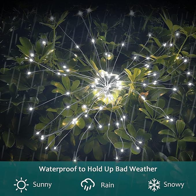 JJGoo Solar Firework Lights, 4 Pack 120 LEDs 2 Lighting Modes Solar Garden Lights Outdoor Waterproof for Yard Patio Walkway Pathway Party Wedding Christmas Decorative - White