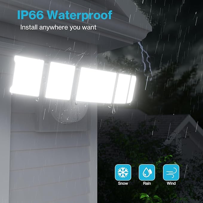 Olafus 130W Flood Light Outdoor, Switch Controlled 13000LM LED Security Light, IP65 Waterproof Outside Floodlight with 5 Adjustable Heads, 6500K Exterior Flood Light Fixture Wired, No Motion Sensor